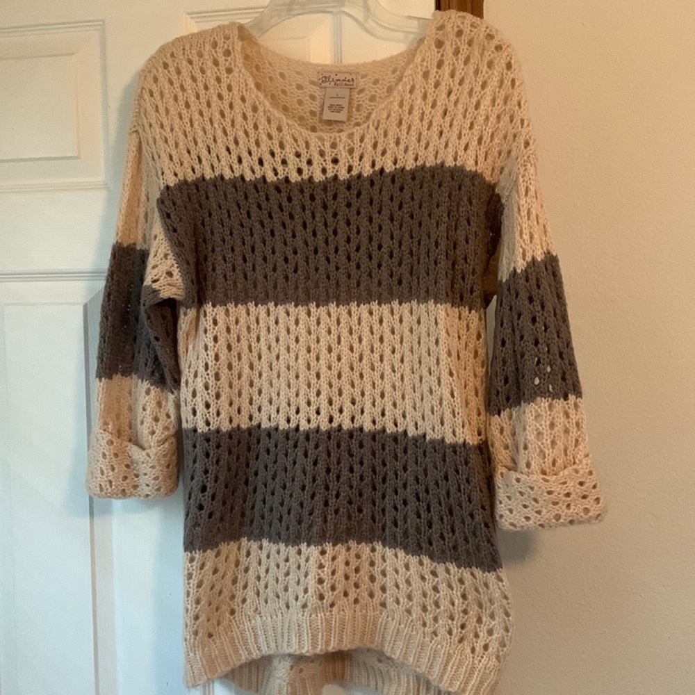 Light pink/ cream and gray knit sweater . Never worn .